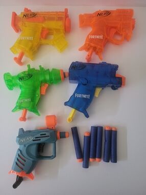 Lot of (5) Nerf X Fortnite Micro Gun Pistol AR-1 Blaster TS-1 Blaster Micro Ice